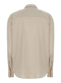 Brunello Cucinelli Women Beige Shirt With Classic Collar With Monil In Cotton For Women