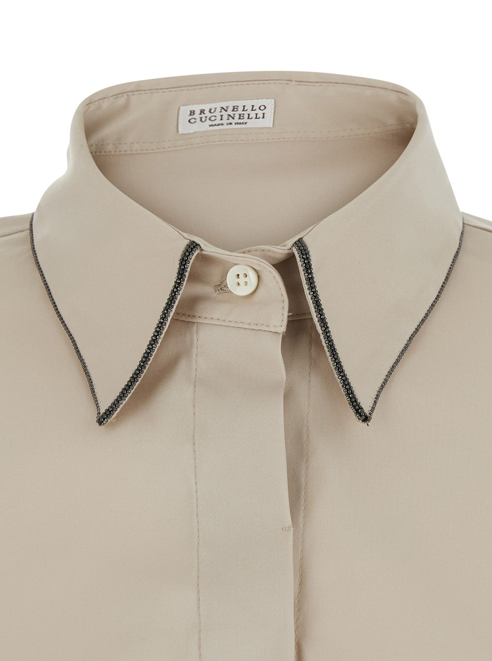 Brunello Cucinelli Women Beige Shirt With Classic Collar With Monil In Cotton For Women