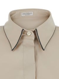 Brunello Cucinelli Women Beige Shirt With Classic Collar With Monil In Cotton For Women