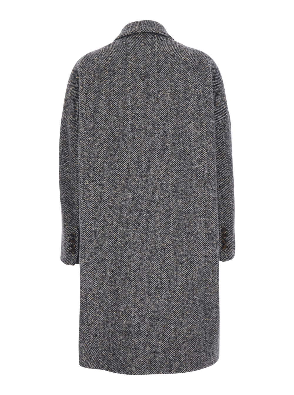 Brunello Cucinelli Women Grey Double-Breasted Coat With Peak Revers In Wool For Women