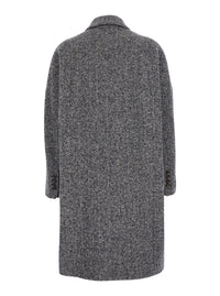 Brunello Cucinelli Women Grey Double-Breasted Coat With Peak Revers In Wool For Women