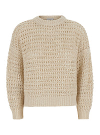 BRUNELLO CUCINELLI Brunello Cucinelli Women White Crew Neck Sweater With Openwork Knit In Blend Wool And Cashmere For Women