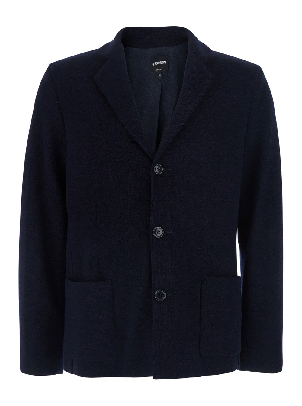 Giorgio Armani Men Blue Jacket With V-Neck And Patch Pockets In Virgin Wool Men