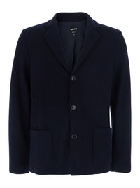 Giorgio Armani Men Blue Jacket With V-Neck And Patch Pockets In Virgin Wool Men