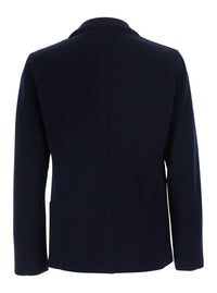 Giorgio Armani Men Blue Jacket With V-Neck And Patch Pockets In Virgin Wool Men