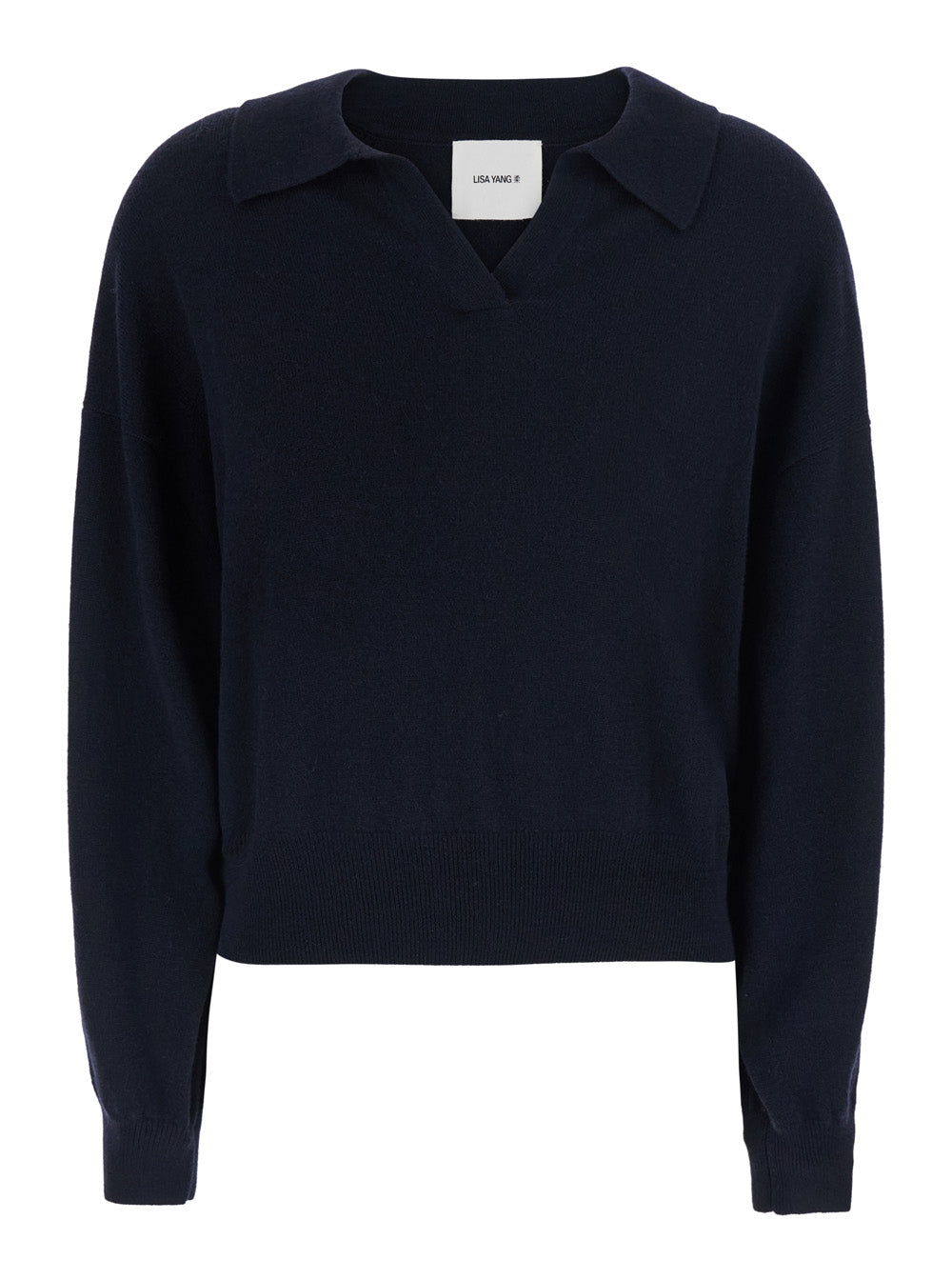 Lisa Yang Women 'Katriel' Blue Sweater With Polo Collar And Ribbed Details In Cashmere Women