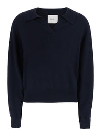 Lisa Yang Women 'Katriel' Blue Sweater With Polo Collar And Ribbed Details In Cashmere Women