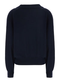 Lisa Yang Women 'Katriel' Blue Sweater With Polo Collar And Ribbed Details In Cashmere Women