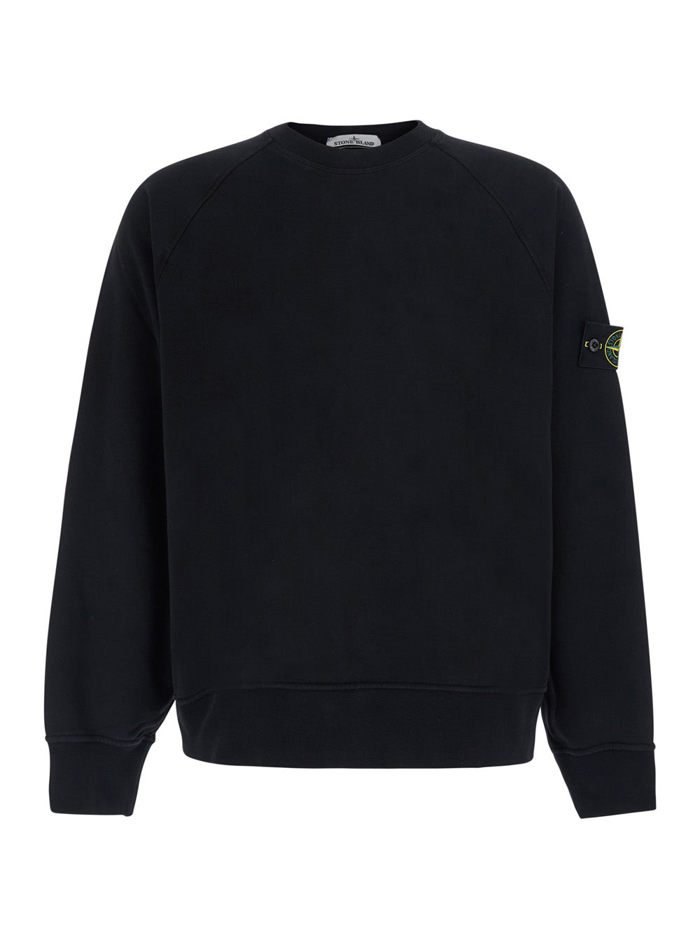 Stone Island Men Black Crewneck Sweatshirt With Logo Patch On The Sleeve In Cotton For Men