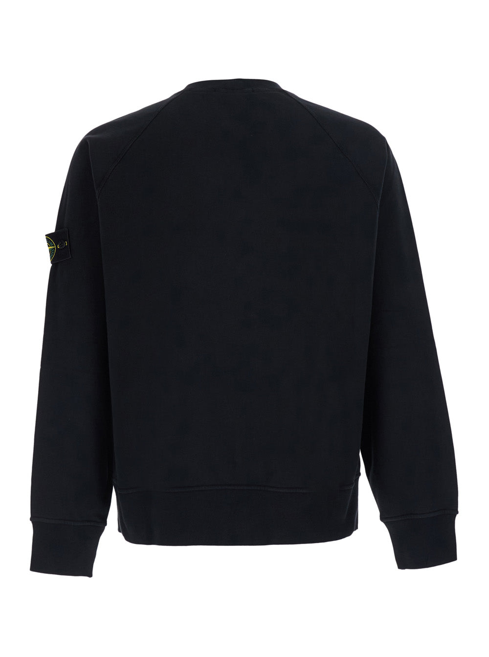 Stone Island Men Black Crewneck Sweatshirt With Logo Patch On The Sleeve In Cotton For Men