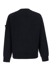 Stone Island Men Black Crewneck Sweatshirt With Logo Patch On The Sleeve In Cotton For Men