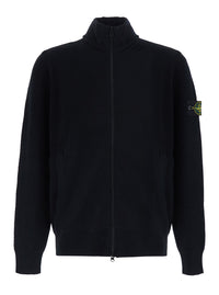 Stone Island Men Black Sweater With High Collar And Logo Patch On The Sleeve In Virgin Wool For Men