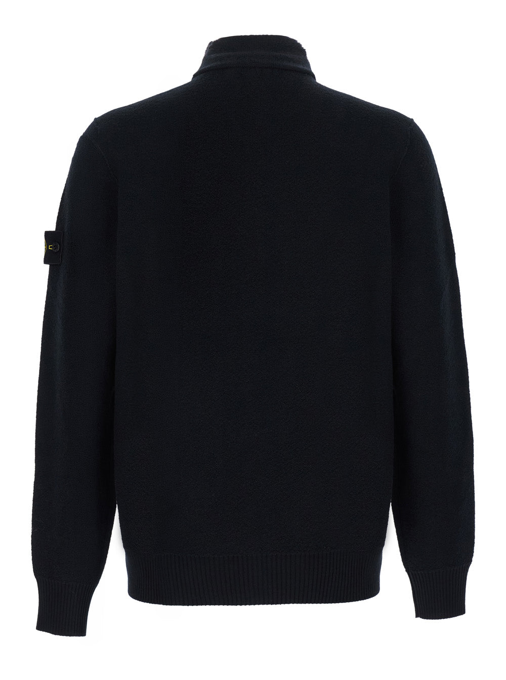 Stone Island Men Black Sweater With High Collar And Logo Patch On The Sleeve In Virgin Wool For Men