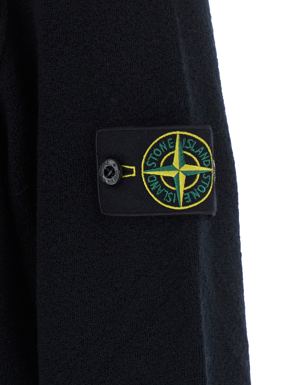 Stone Island Men Black Sweater With High Collar And Logo Patch On The Sleeve In Virgin Wool For Men