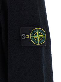 Stone Island Men Black Sweater With High Collar And Logo Patch On The Sleeve In Virgin Wool For Men