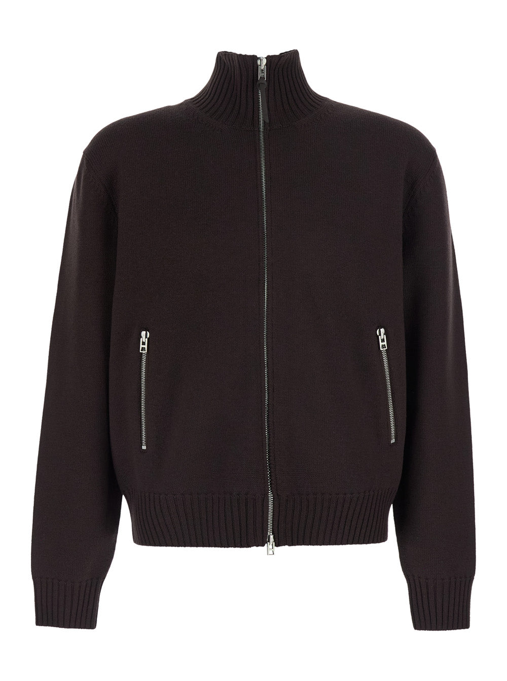 Tom Ford Men Brown Sweater With High Collar And Ribbed Design In Cotton Blend For Men