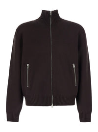 Tom Ford Men Brown Sweater With High Collar And Ribbed Design In Cotton Blend For Men