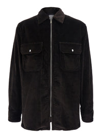 Bottega Veneta Men Brown Shirt With Classic Collar And Two Patch Pockets On The Front In Corduroy For Men
