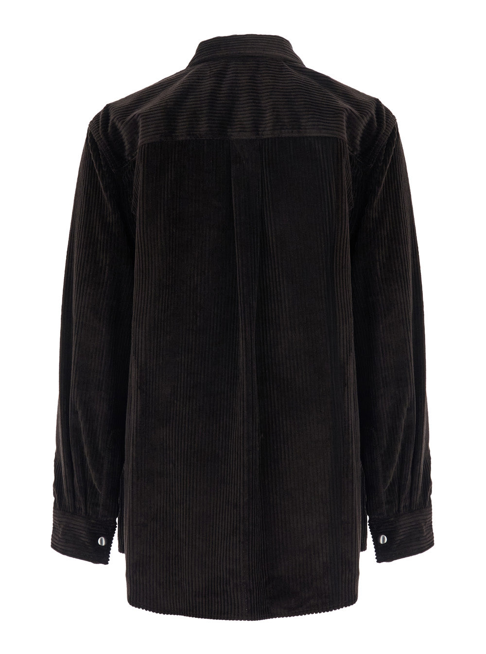 Bottega Veneta Men Brown Shirt With Classic Collar And Two Patch Pockets On The Front In Corduroy For Men