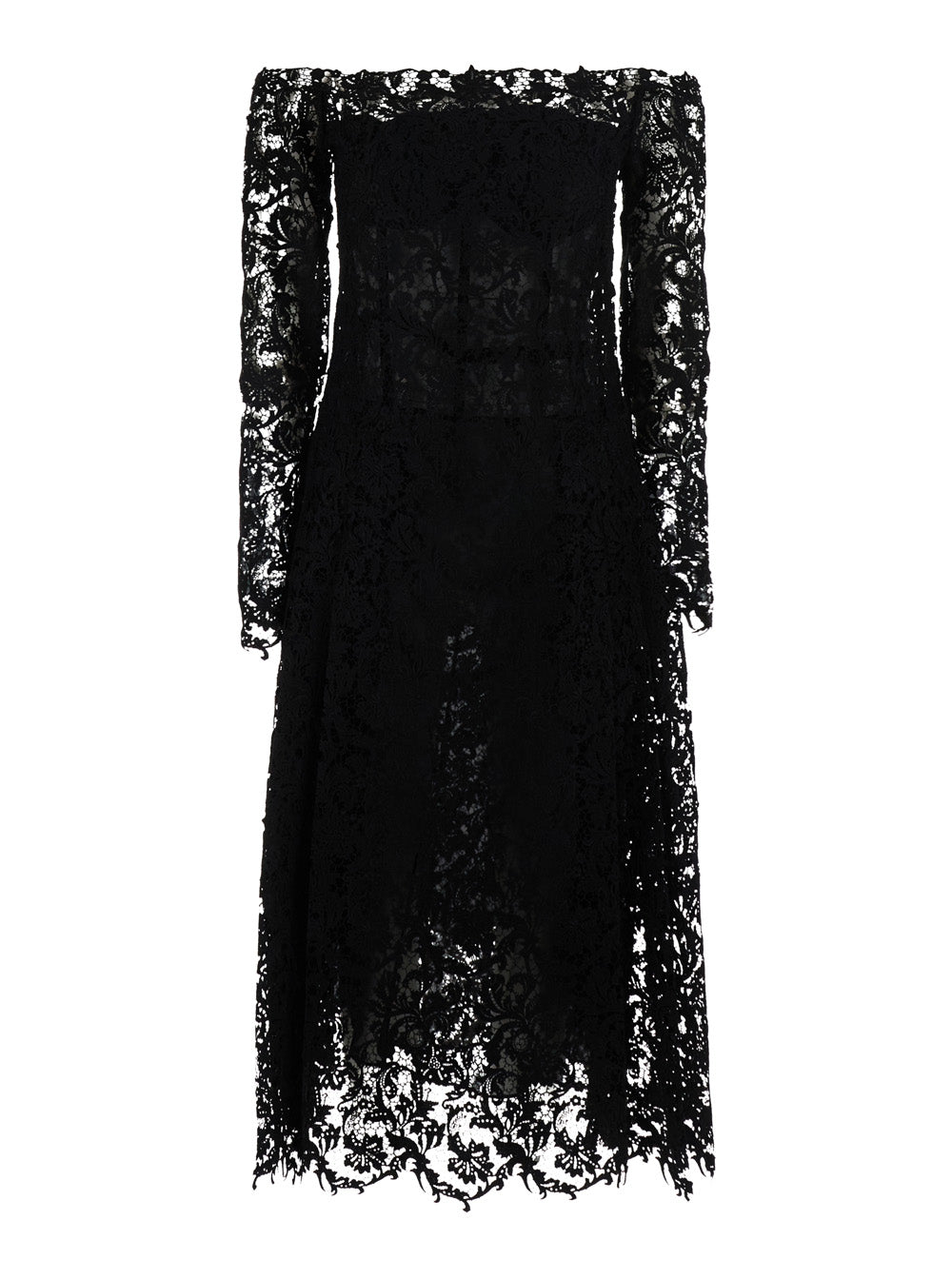 Fendi Women Black Dress With Off-Shoulder In Macramé Lace For Women