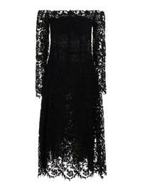 Fendi Women Black Dress With Off-Shoulder In Macramé Lace For Women