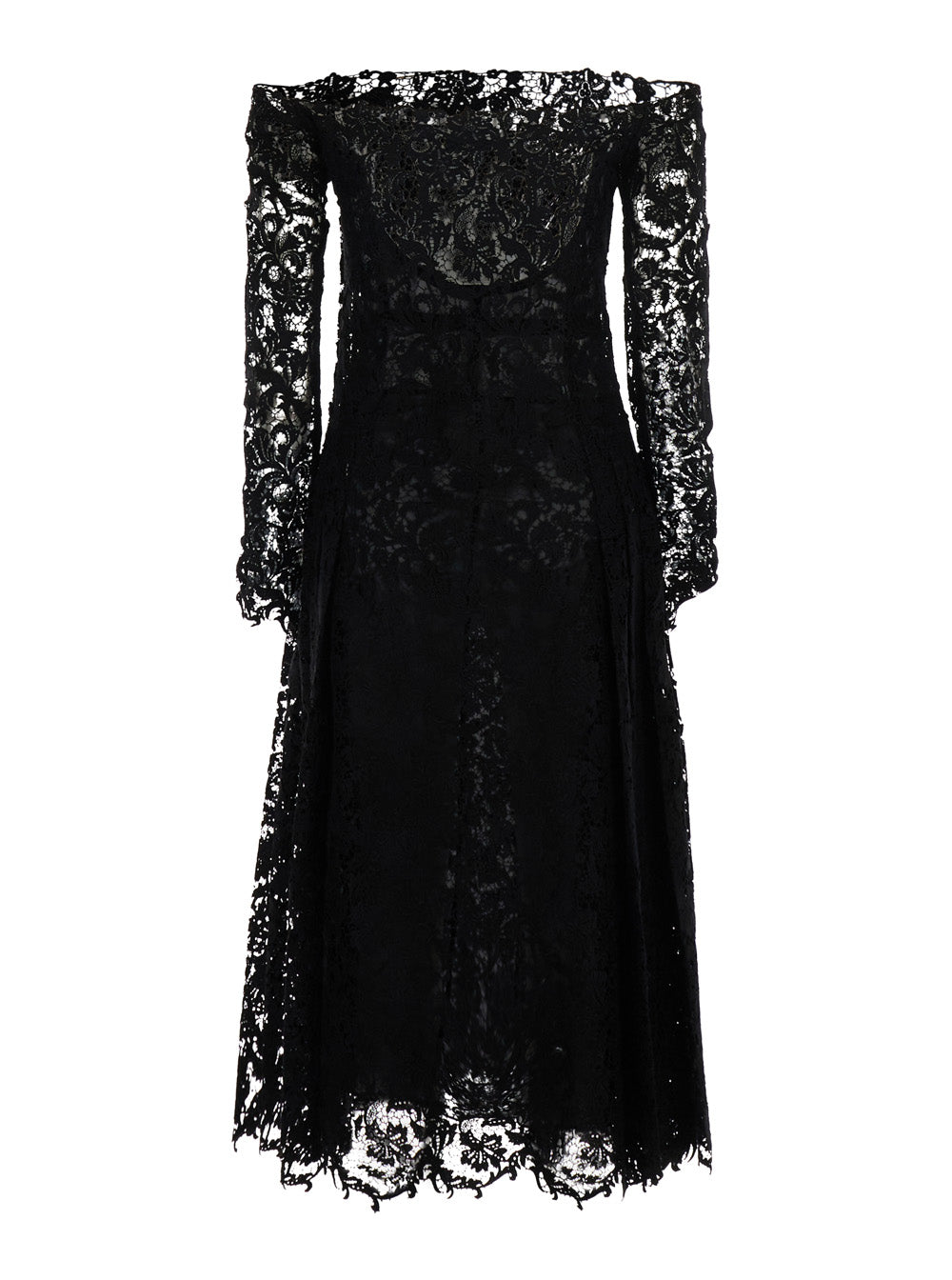 Fendi Women Black Dress With Off-Shoulder In Macramé Lace For Women