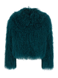 Leplain Women Petrol Blue Short Jacket With Hidden Closure On The Front In Fur For Women
