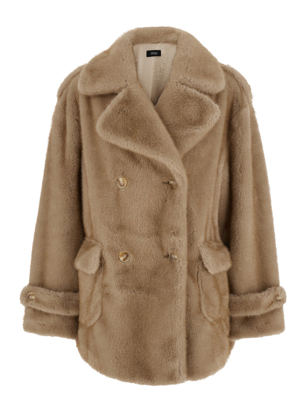Leplain Women Beige Overcoat With Wide Lapels In Eco-Fur For Women