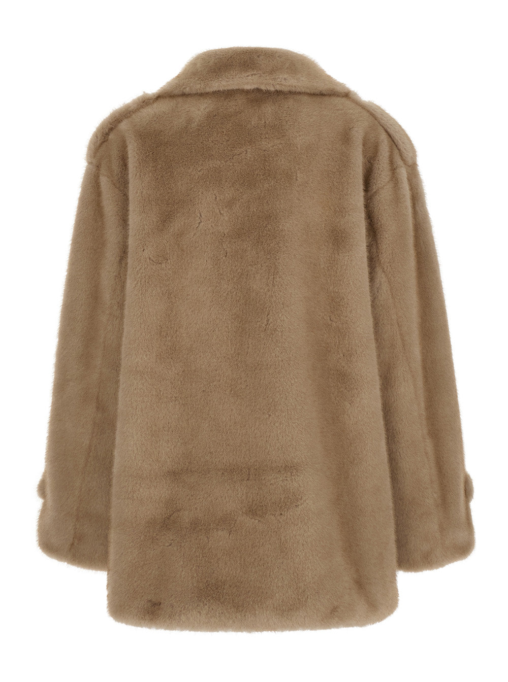 Leplain Women Beige Overcoat With Wide Lapels In Eco-Fur For Women