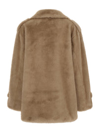 Leplain Women Beige Overcoat With Wide Lapels In Eco-Fur For Women