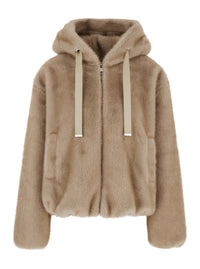 Leplain Women Beige Shearling With Zip Closure And Drawstring Hood In Eco-Fur For Women