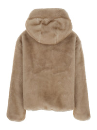Leplain Women Beige Shearling With Zip Closure And Drawstring Hood In Eco-Fur For Women