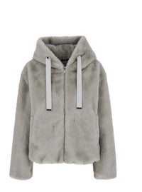 Leplain Women Grey Shearling With Zip Closure And Drawstring Hood In Eco-Fur For Women