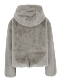 Leplain Women Grey Shearling With Zip Closure And Drawstring Hood In Eco-Fur For Women