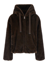 Leplain Women Brown Shearling With Zip Closure And Drawstring Hood In Eco-Fur For Women