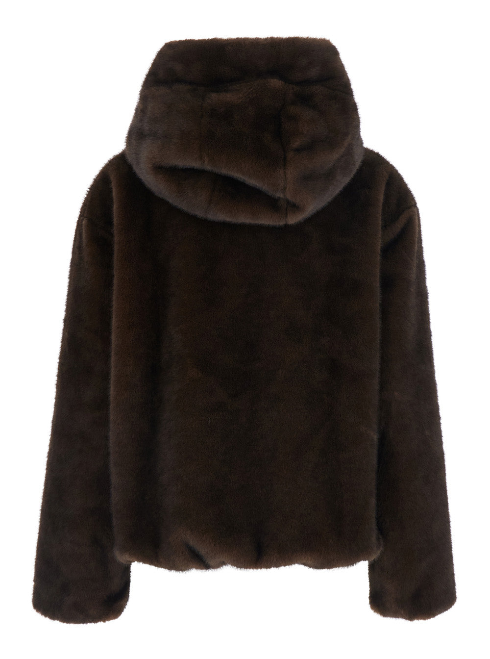 Leplain Women Brown Shearling With Zip Closure And Drawstring Hood In Eco-Fur For Women