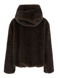 Leplain Women Brown Shearling With Zip Closure And Drawstring Hood In Eco-Fur For Women