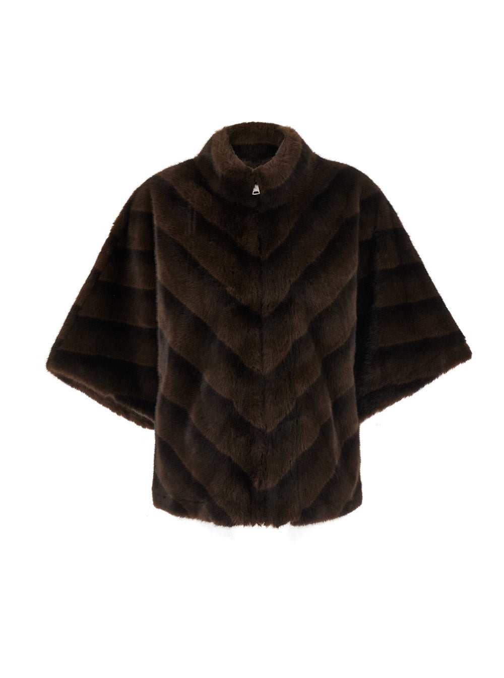 Leplain Women Brown Shearling Coat With Raised Collar And Wide Short Sleeves In Eco-Fur For Women