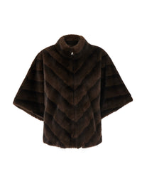 Leplain Women Brown Shearling Coat With Raised Collar And Wide Short Sleeves In Eco-Fur For Women