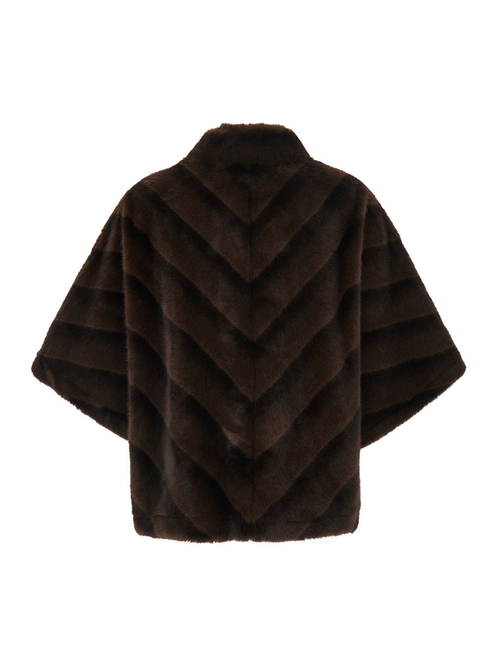 Leplain Women Brown Shearling Coat With Raised Collar And Wide Short Sleeves In Eco-Fur For Women