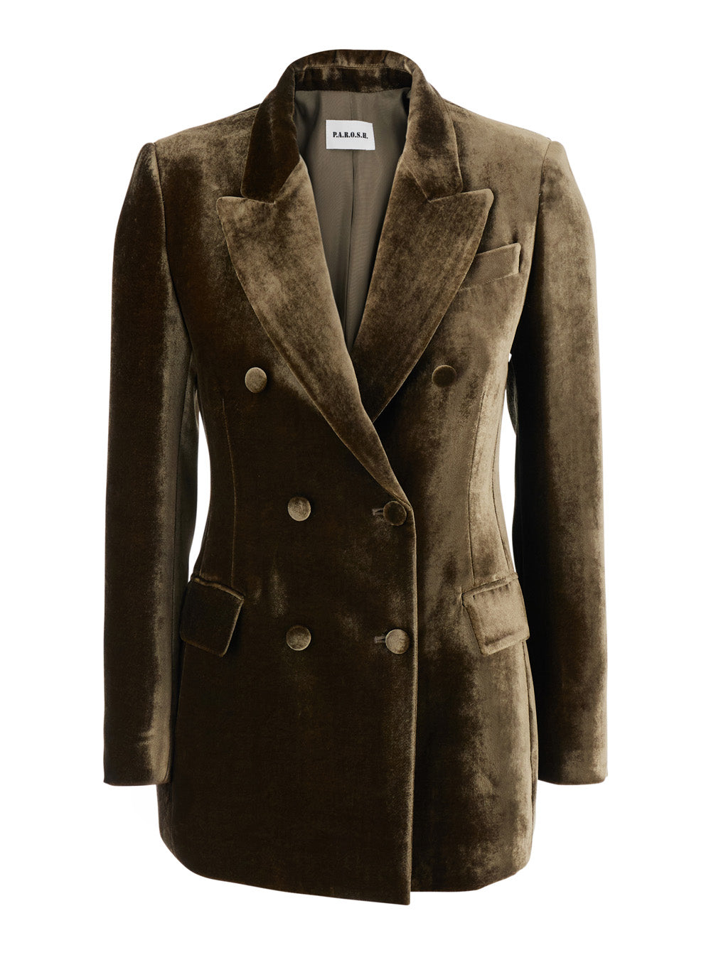 P.A.R.O.S.H. Women Brown Double-Breasted Blazer With Peak Revers In Velvet For Women