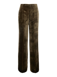 P.A.R.O.S.H. P.A.R.O.S.H. Women Brown Oversized Pants With Side Zip Closure In Velvet For Women