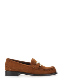 Ferragamo Women 'Marian' Brown Loafer With Gancini Plaque On The Front In Suede For Women