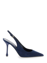 Leplain Women Pointed Toe Pumps With Adjustable Strap In Blue Suede For Women