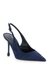 Leplain Women Pointed Toe Pumps With Adjustable Strap In Blue Suede For Women