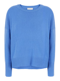 Lisa Yang Women Sweater 'Mila' Light Blue Crew Neck Sweater With Ribbed Finishes In Cashmere For Women