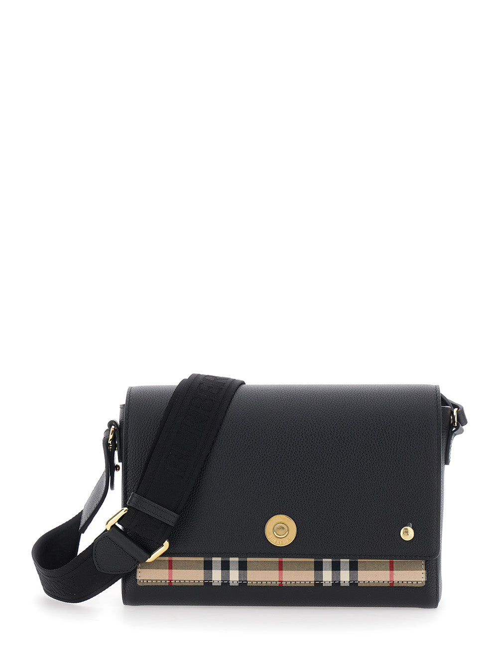 BURBERRY Burberry Women 'Note' Black Crossbody Bag With Adjustable Strap With Logo Lettering And Check Detail On Front In Leather Women