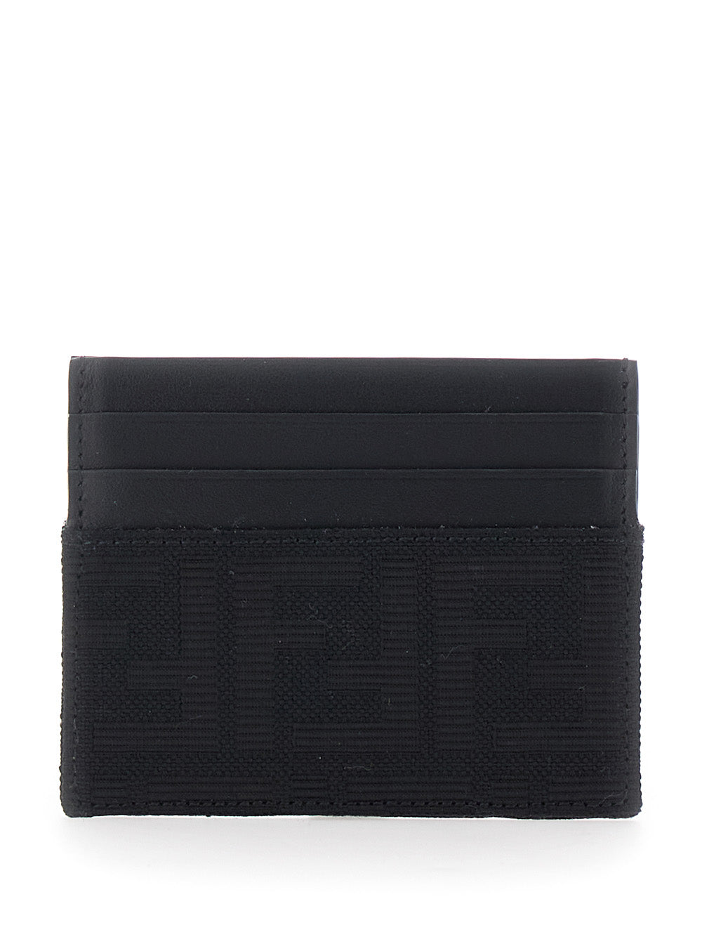 Fendi Men Black Cardholder With Ff Motif In Leather And Fabric For Men
