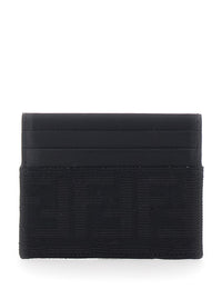 Fendi Men Black Cardholder With Ff Motif In Leather And Fabric For Men