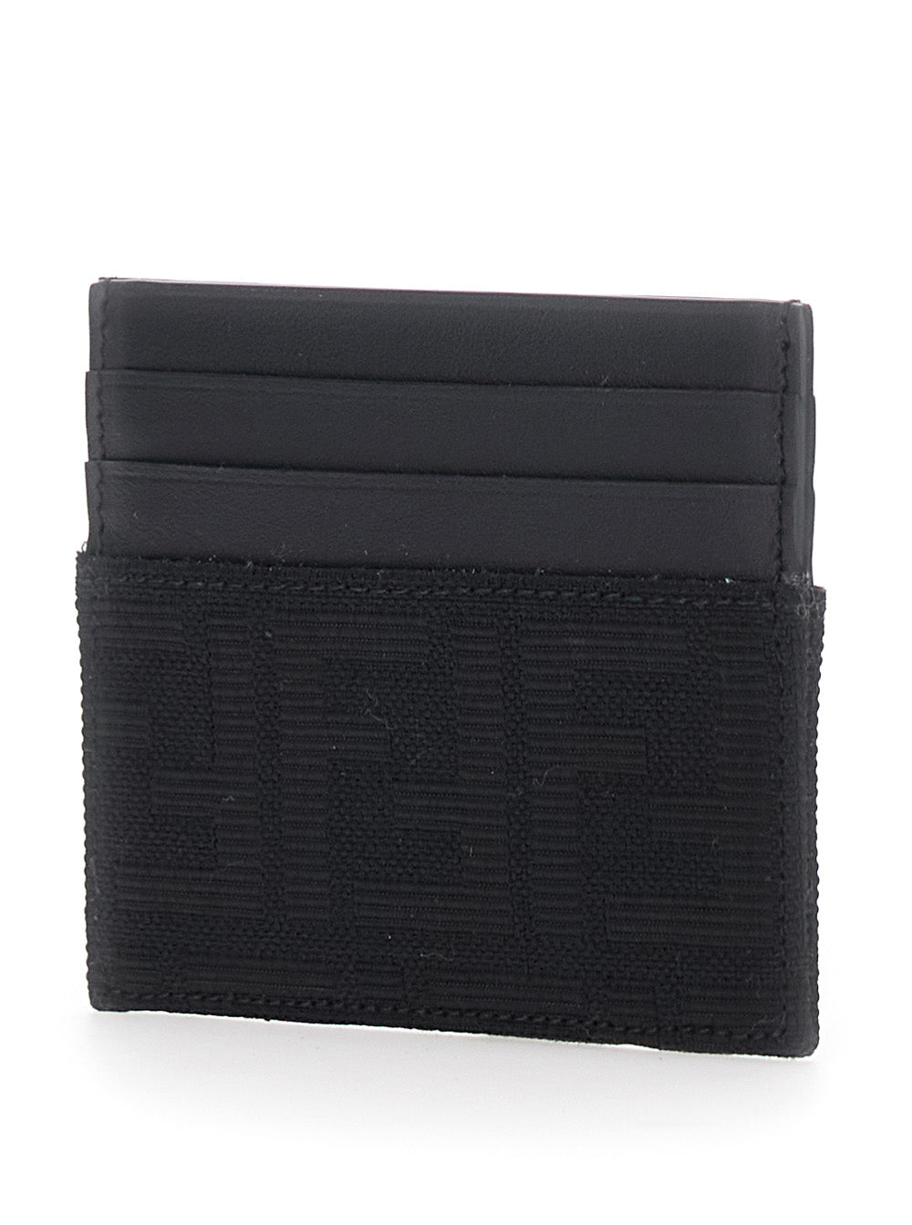 Fendi Men Black Cardholder With Ff Motif In Leather And Fabric For Men